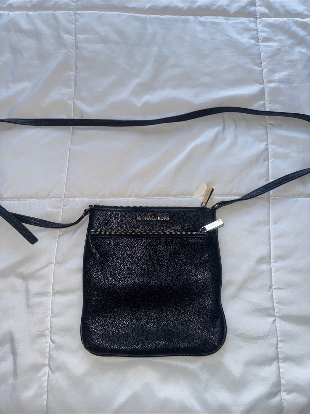 Michael Kors Black Pebbled Leather Crossbody with Gold Hardware